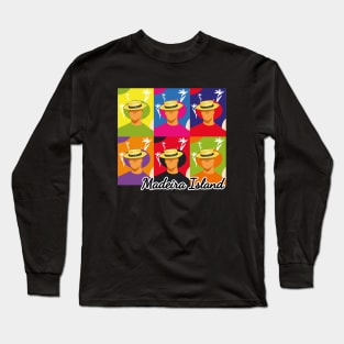 Madeira Island male pop art no face illustration using the traditional straw hat Long Sleeve T-Shirt